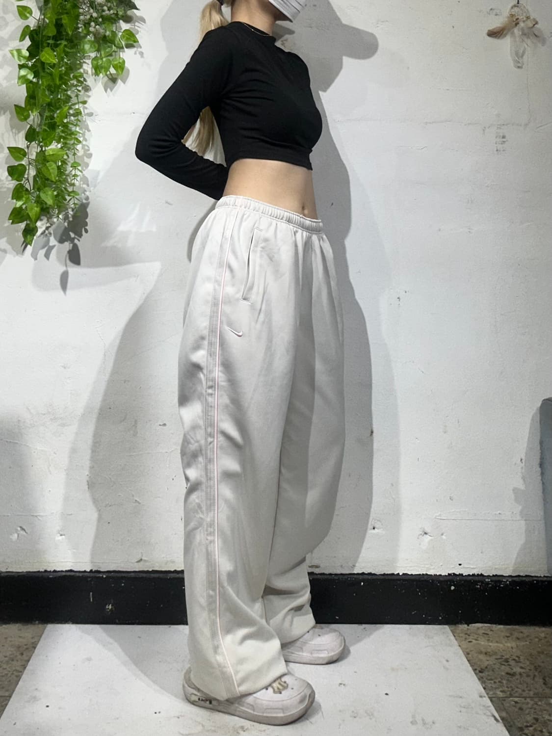 00s 나이키 아이보리 와이드 핑크 사이드 라인 추리닝 바지 XL 상품이미지1
