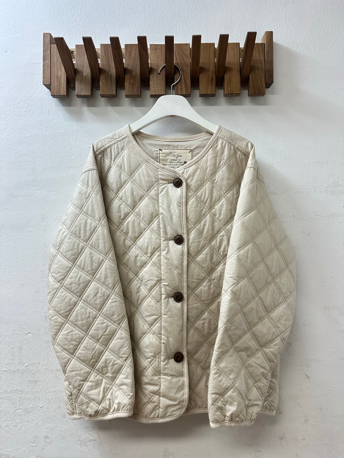 일본빈티지 아이보리 우드 버튼 퀼팅 라운드 패딩 자켓 상품이미지9