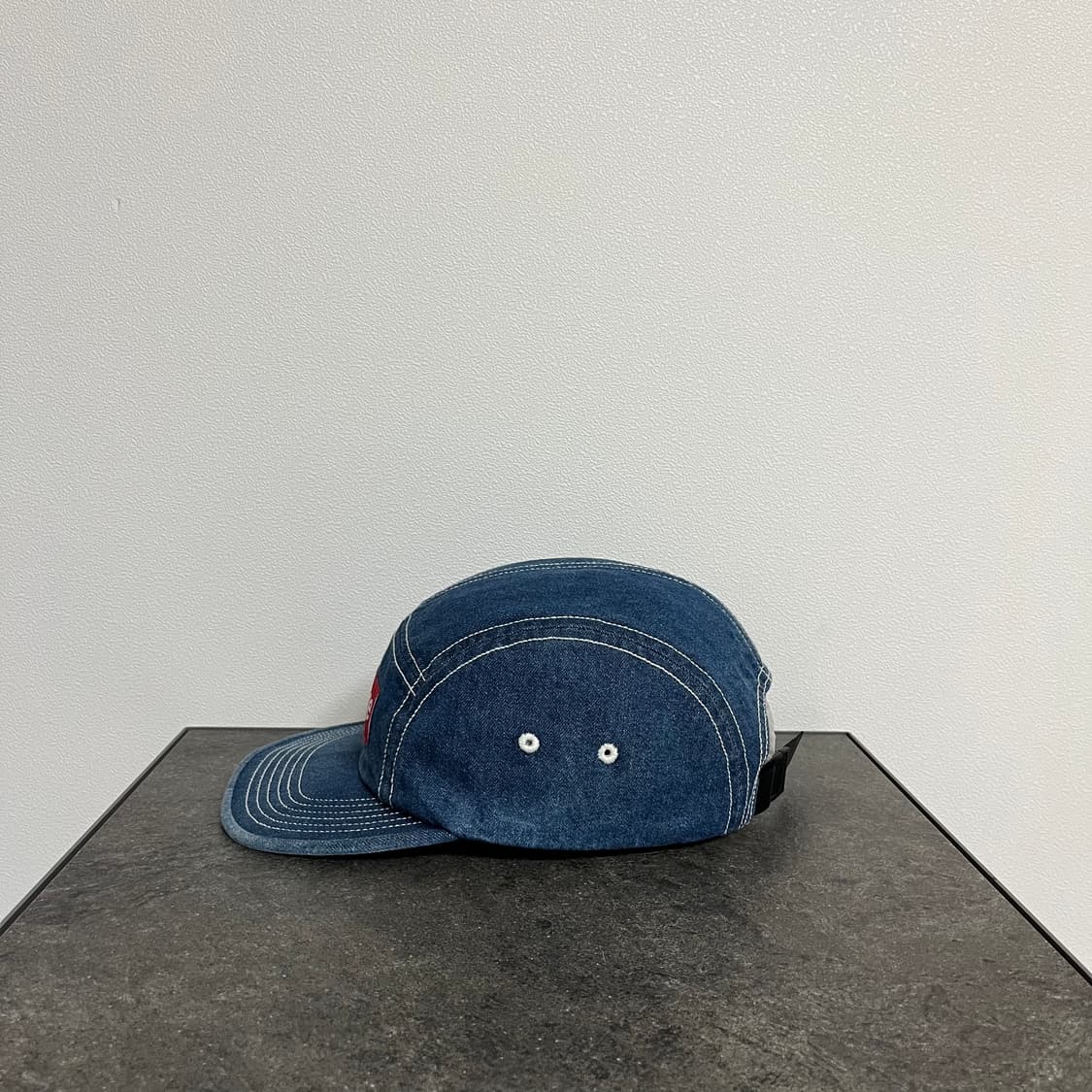슈프림 스티치 워시드 데님 레드 박스로고 캠프캡 모자 상품이미지2