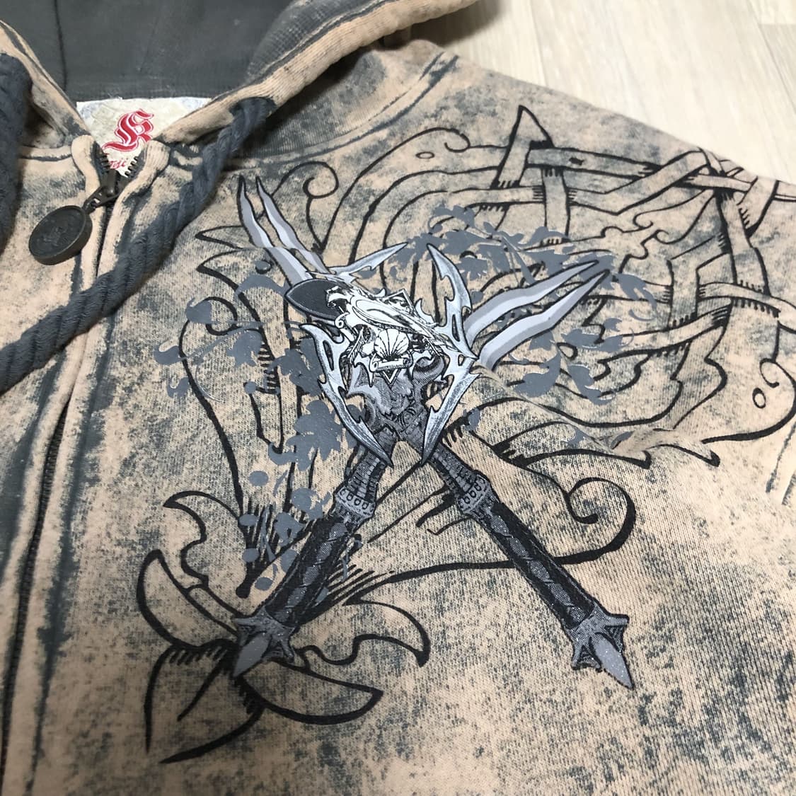 (XL) 00's 칸지 컬렉션 하드 워시드 그런지 그래피티 후드 집업  상품이미지3