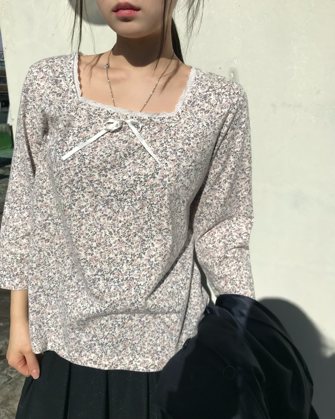 플로럴 리본 레이스 롱슬리브  상품이미지1