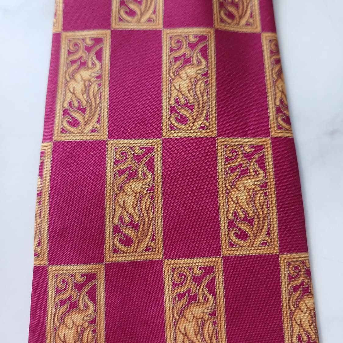 짐 톰슨 실크 레드 코끼리 패턴 넥타이 9.2cm A+등급 E718 상품이미지7