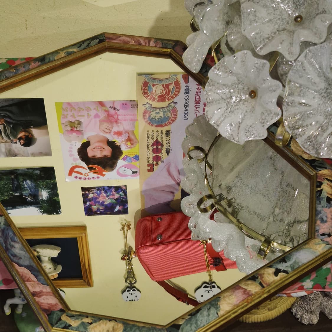 70s 이탈리아 엔틱 핸드 플로랄 우드 벽거울 상품이미지4