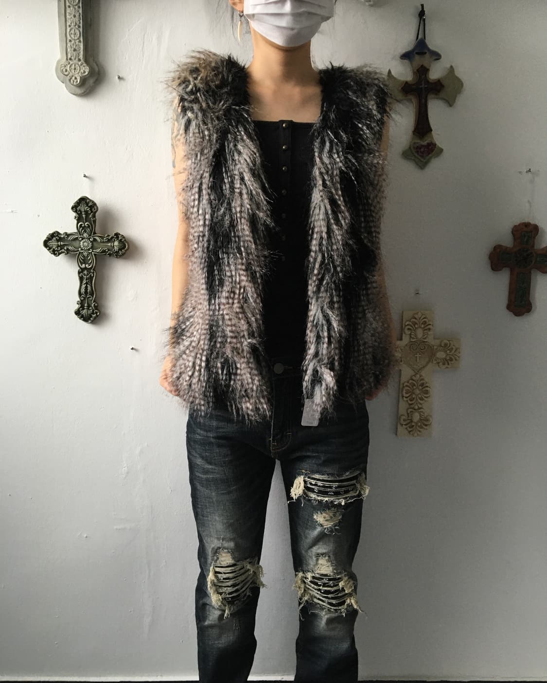 Fake fur feather mood vest 상품이미지5