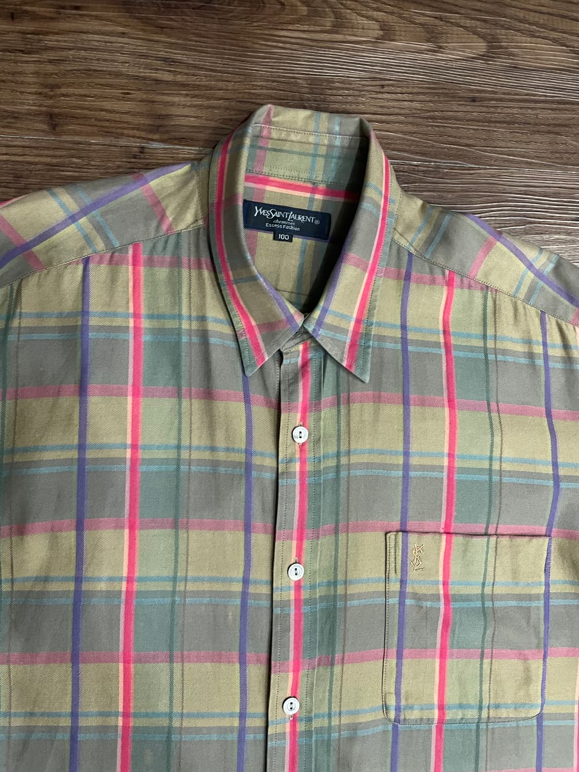 입생로랑 YSL 자수 로고 체크 셔츠 상품이미지1