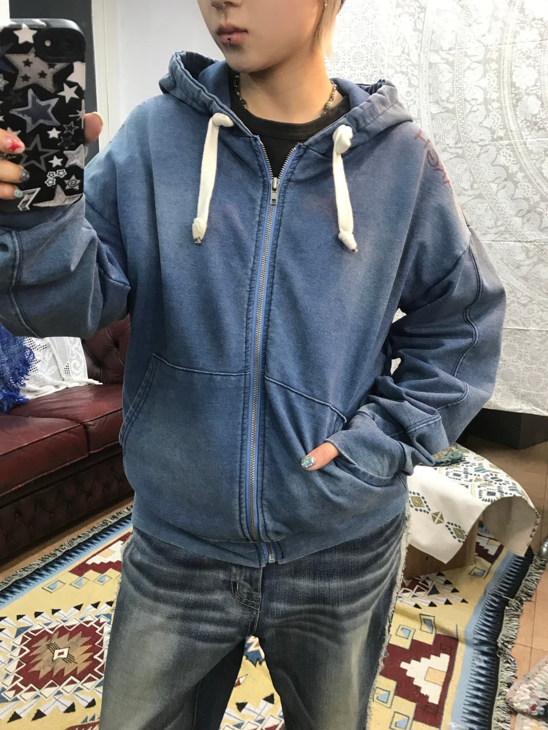 빈티지 여성 백프린팅 피그먼트 후드집업  상품이미지2