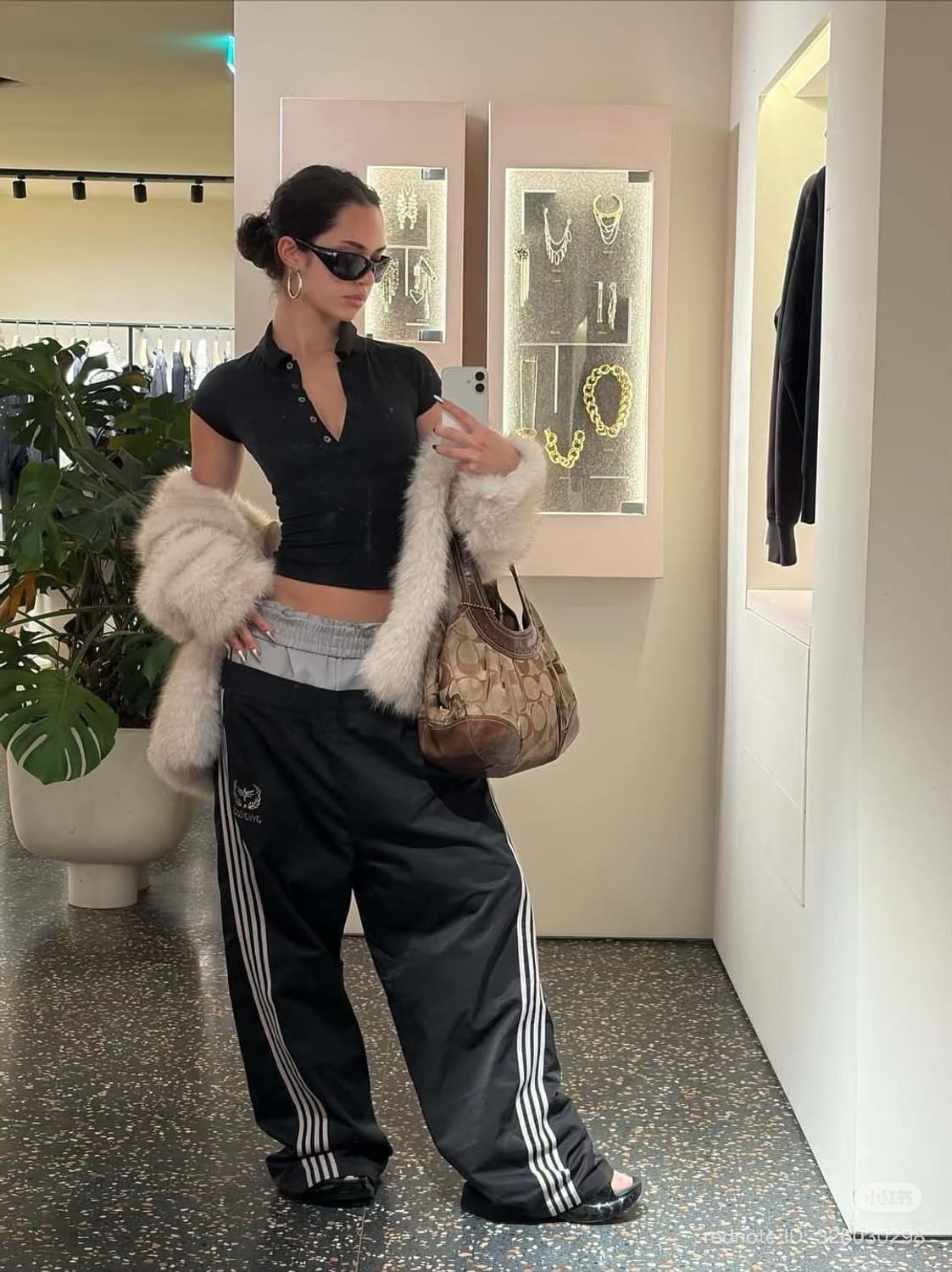 90s coach 다크 코코아 시그니처 자카드 레더 호보백 숄더백 상품이미지2