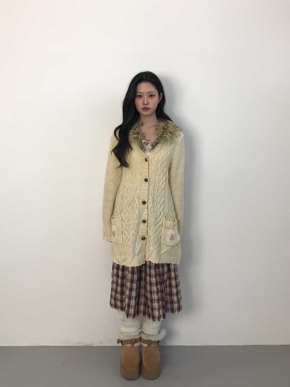 axes femme Mori Fur Collar Knit Cardigan 상품이미지1