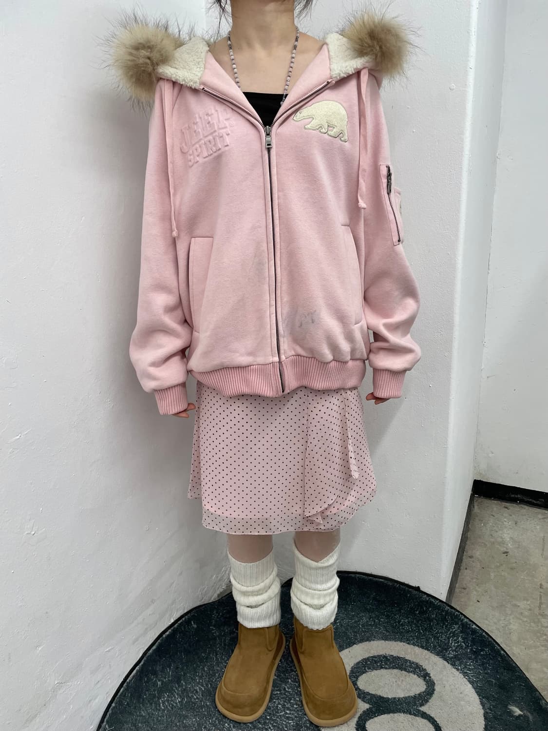 지프 핑크 자수 울프죠 집업 상품이미지6