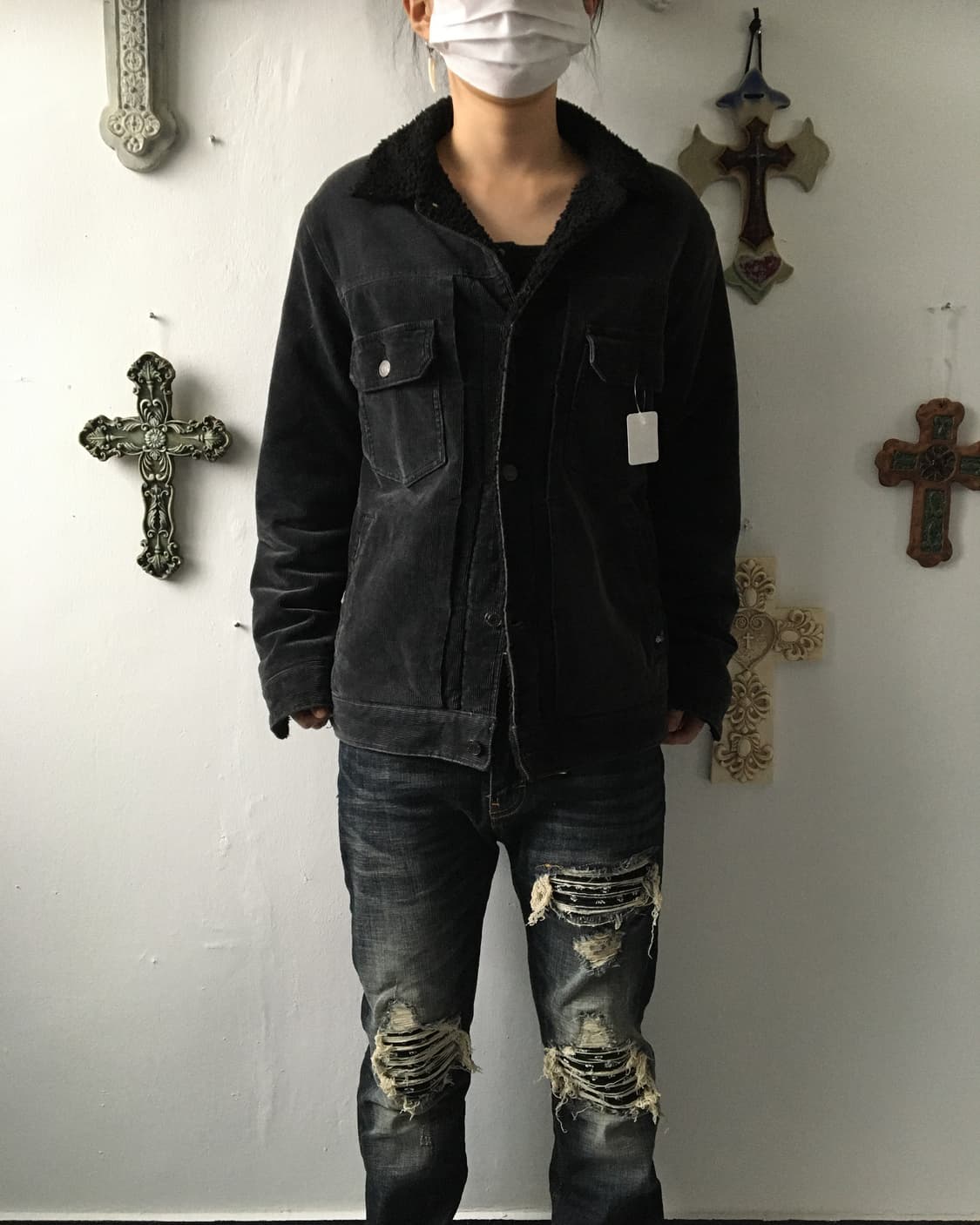 Fake fur collar denim jacket 상품이미지1