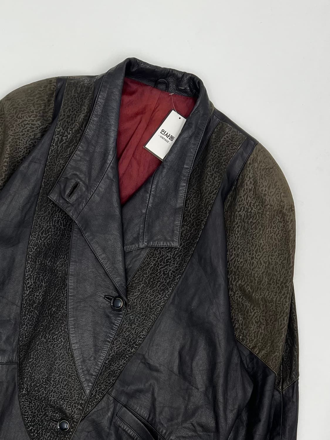 빈티지 배색 디테일 레더 7부자켓 상품이미지2