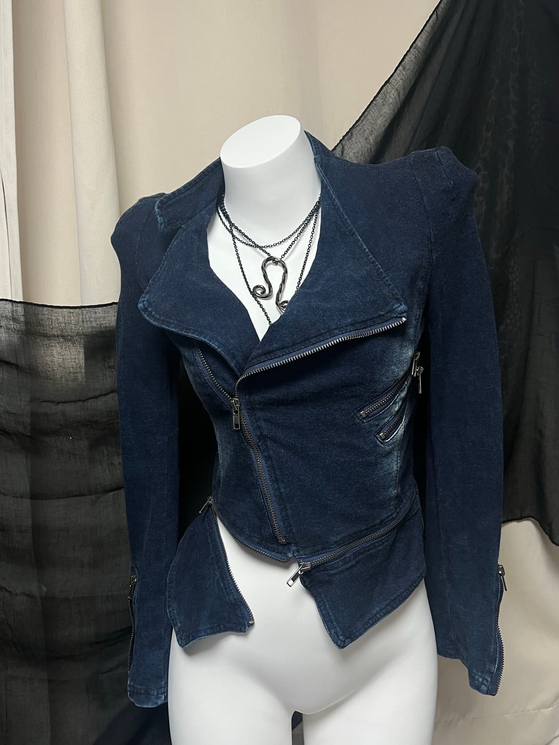 Asymmetric zipper v-kei mood 데님 자켓 M 상품이미지2