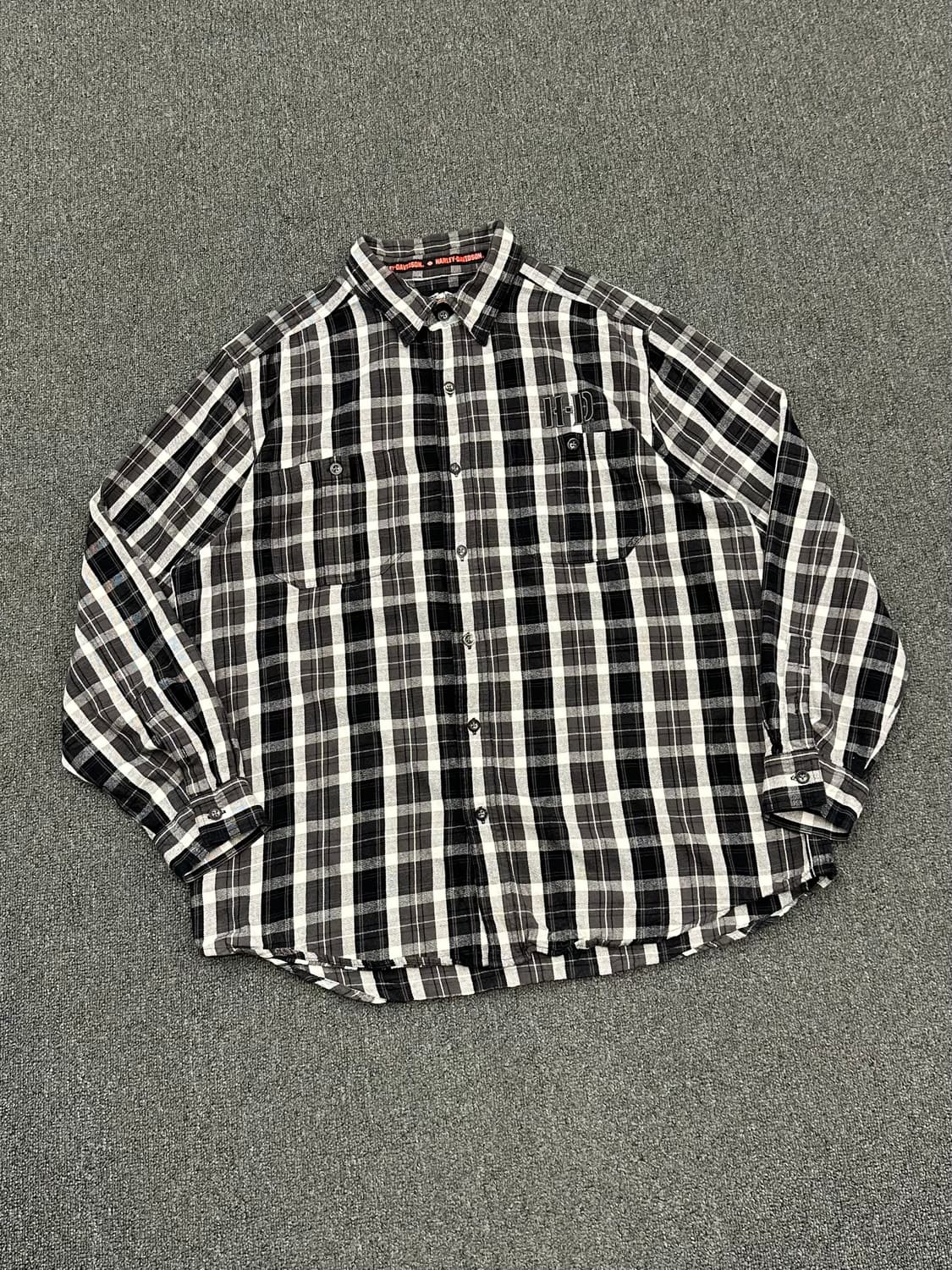 XL)할리데이비슨 vintage 블랙 깅엄 체크 긴팔셔츠 상품이미지1