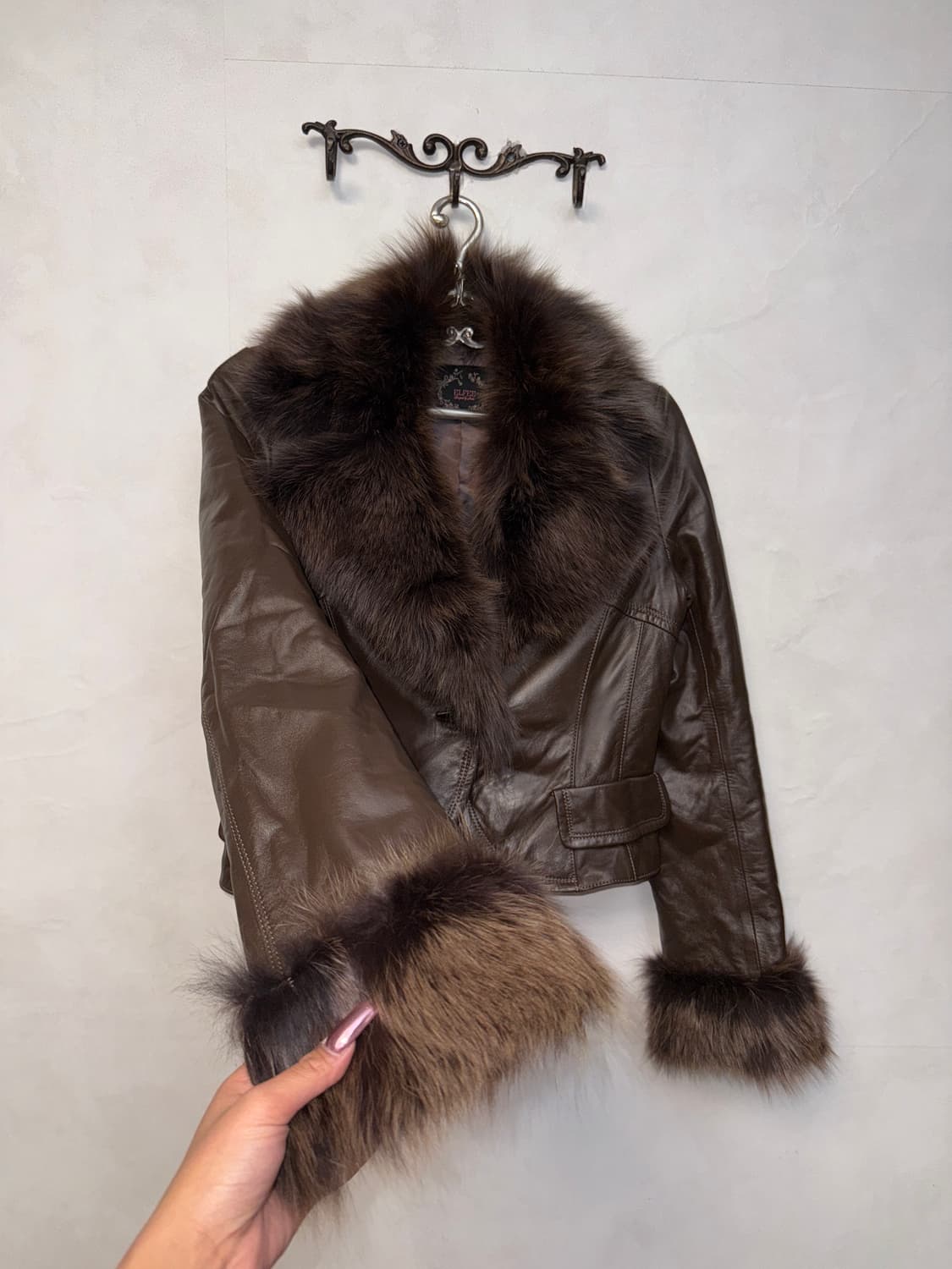 Brown lamb skin fox fur short jacket  상품이미지2