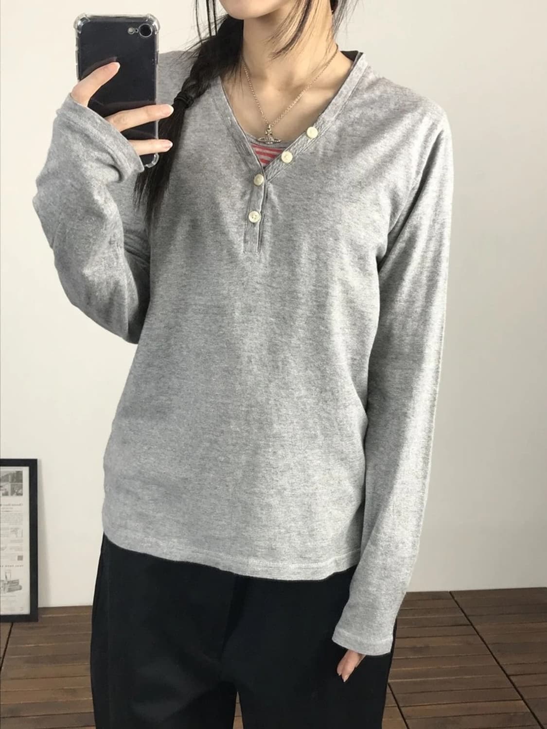 Ikka Layered Henley Long Sleeve 상품이미지2