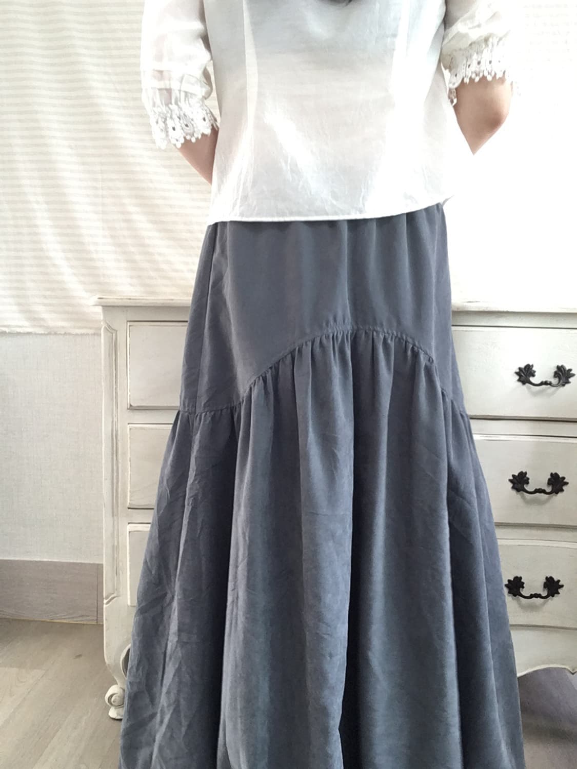jpn vintage gray shirring long skirt 상품이미지5