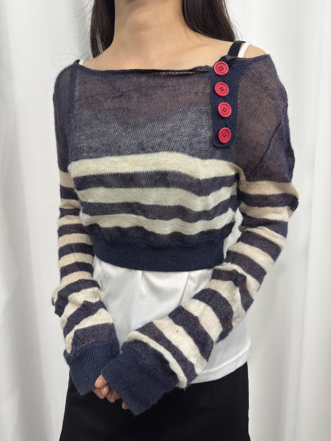 mng stripe crop knit top 상품이미지3