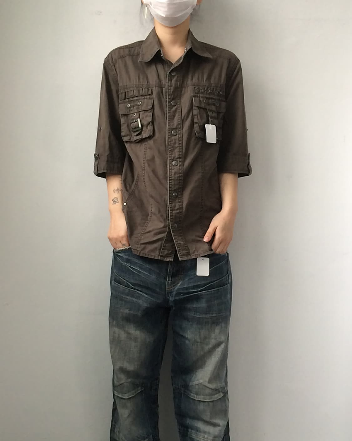 Stud belted pocket point shirt 상품이미지1