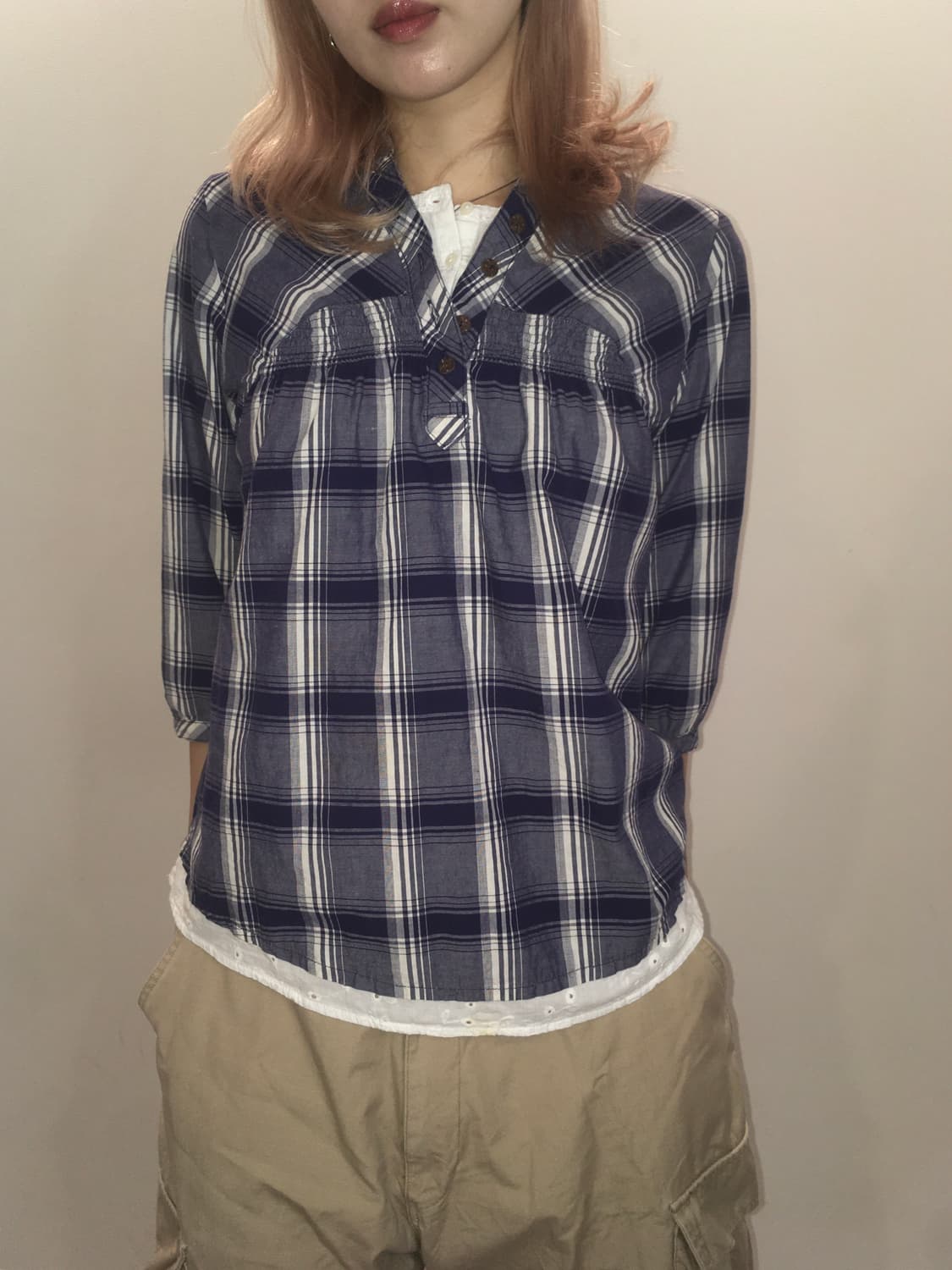 jpn vintage mori check lace shirts 상품이미지6