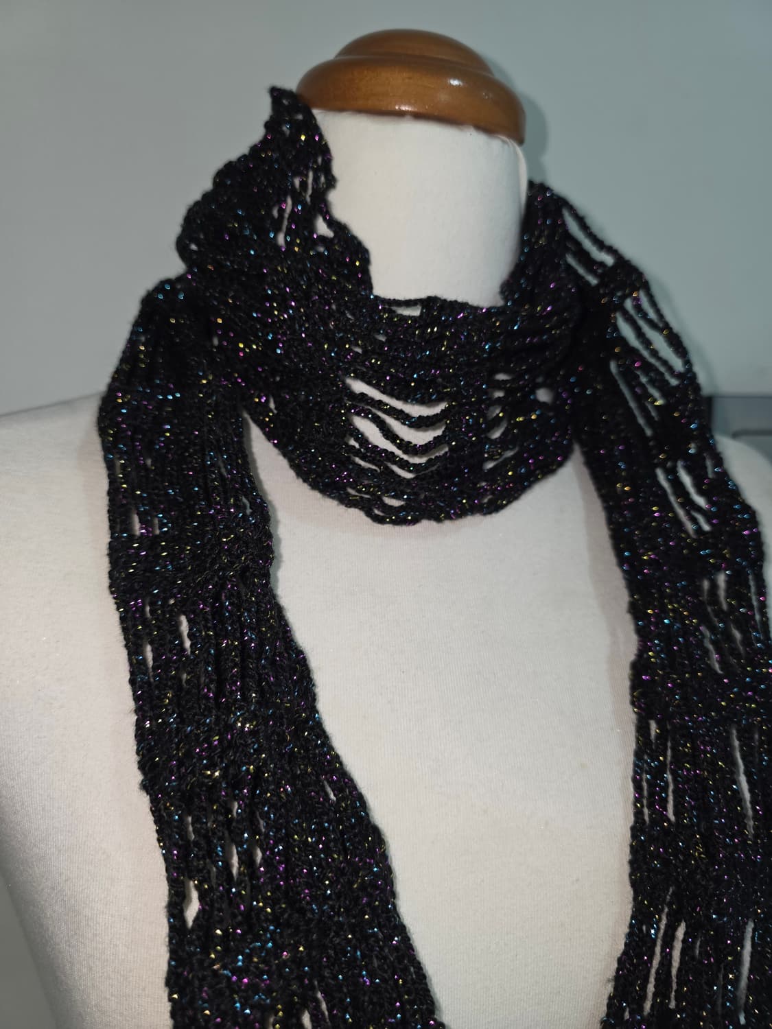 일본빈티지)블랙 y2k 오네갸루 글리터 모리걸 니트그물망 머플러목도리 상품이미지2