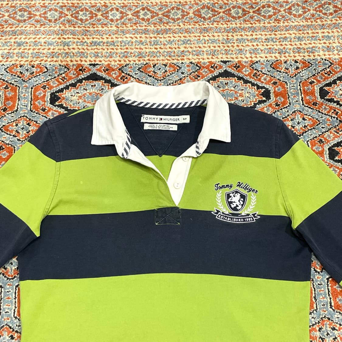 타미힐피거 그린 네이비 배색 7부 럭비 티셔츠 여성S 상품이미지2