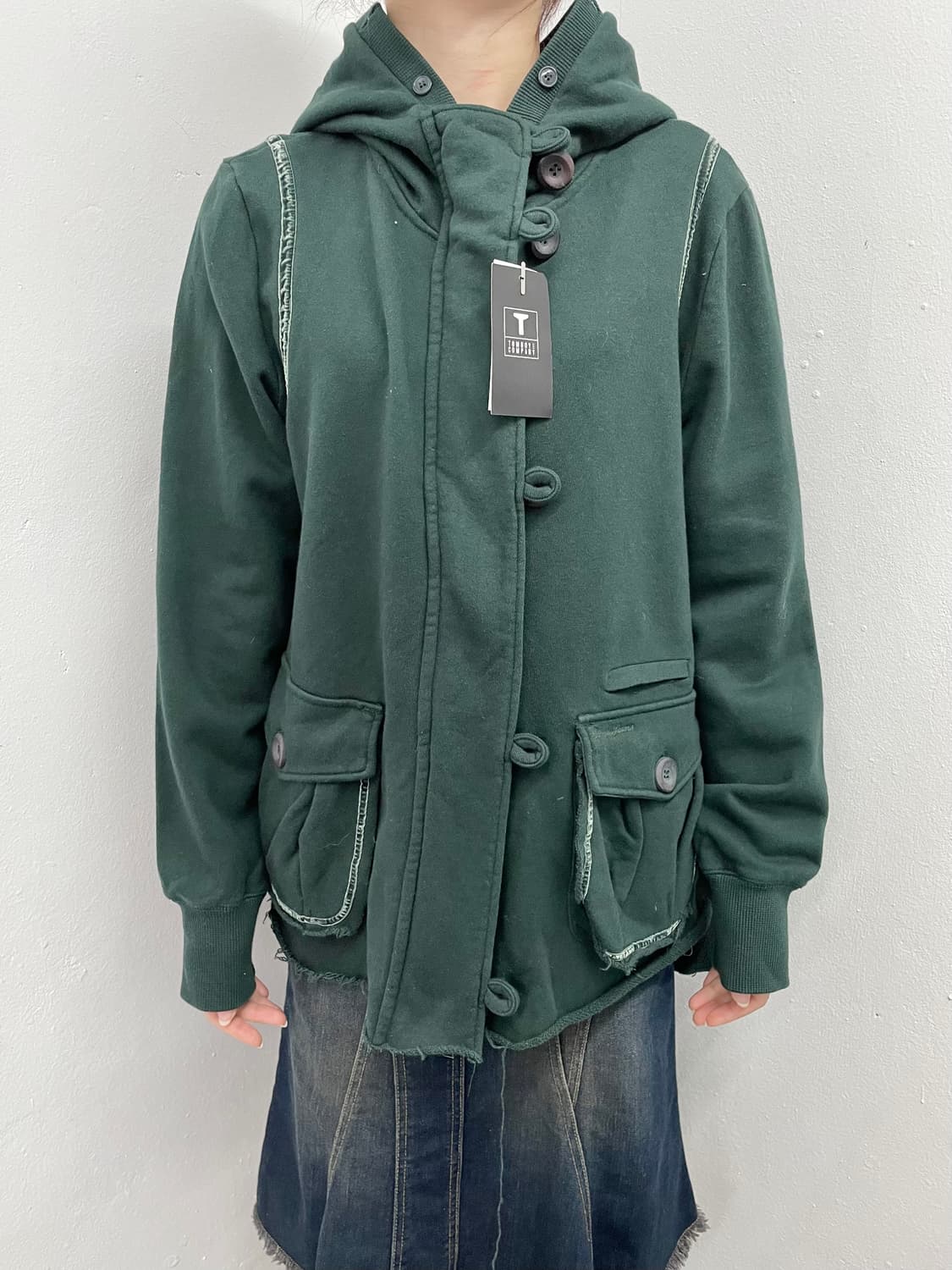 톰보이 딥그린 러프 디테일 후드집업  상품이미지4