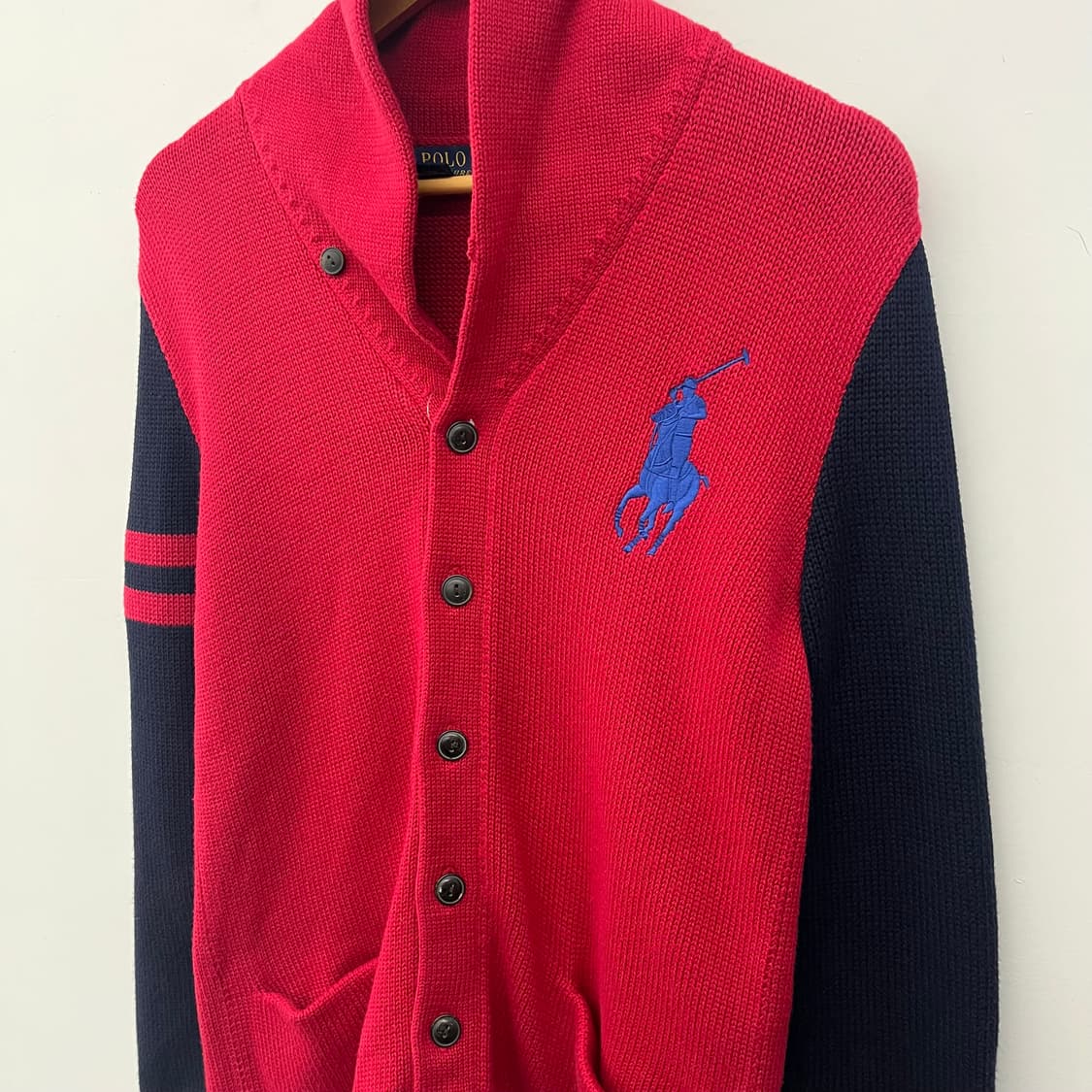 폴로 랄프로렌 빅포니 레드 네이비 가디건 니트 여/XL 상품이미지3