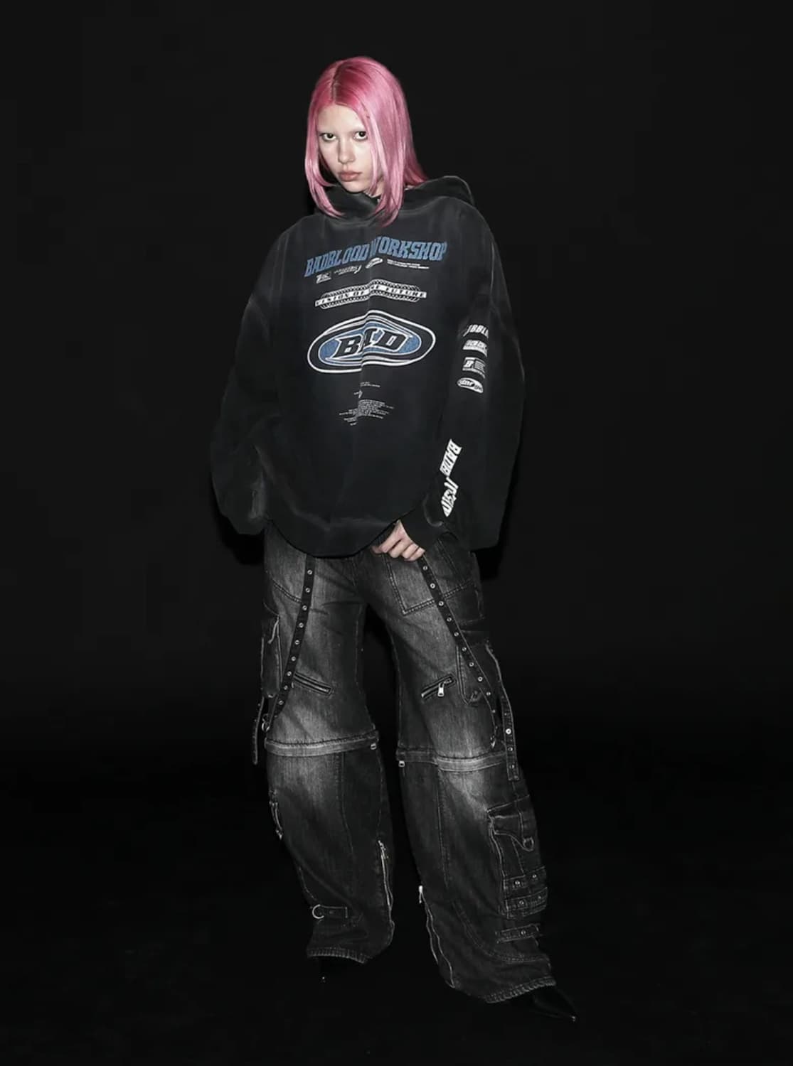 배드블러드 F2 올드이펙트 후드 - 블랙/블루 L 상품이미지4