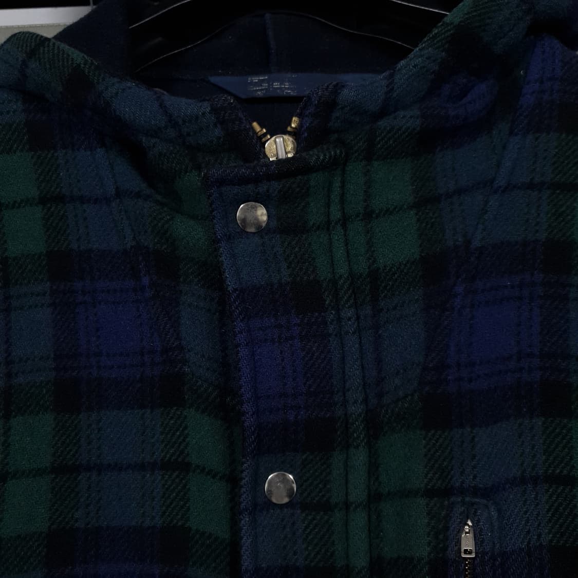 실측 XL) 폴로 랄프로렌 90s 블랙와치 타탄체크 울 코트 후드 자켓 상품이미지2