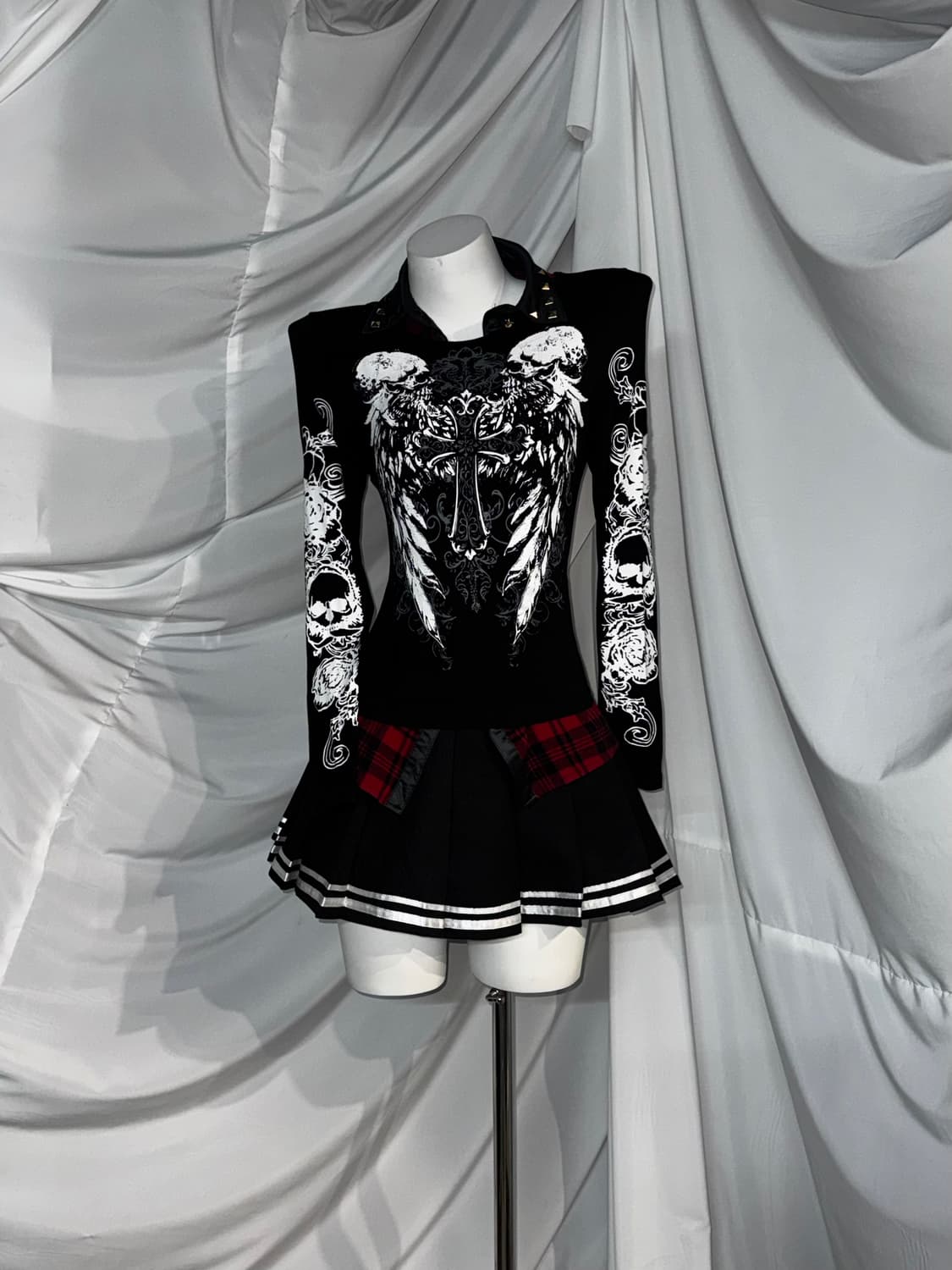 리즈리사 플레이보이 나나펑크 십자가 해골 딱붙 스터드 코디세트  상품이미지4