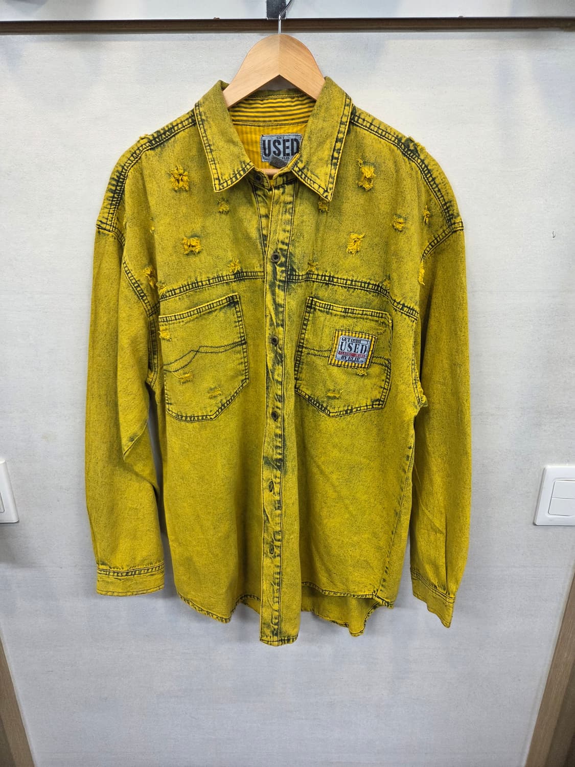 겟유즈드 백로고 빈티지워싱 데미지 펀칭 데님셔츠 긴팔 xl 상품이미지1