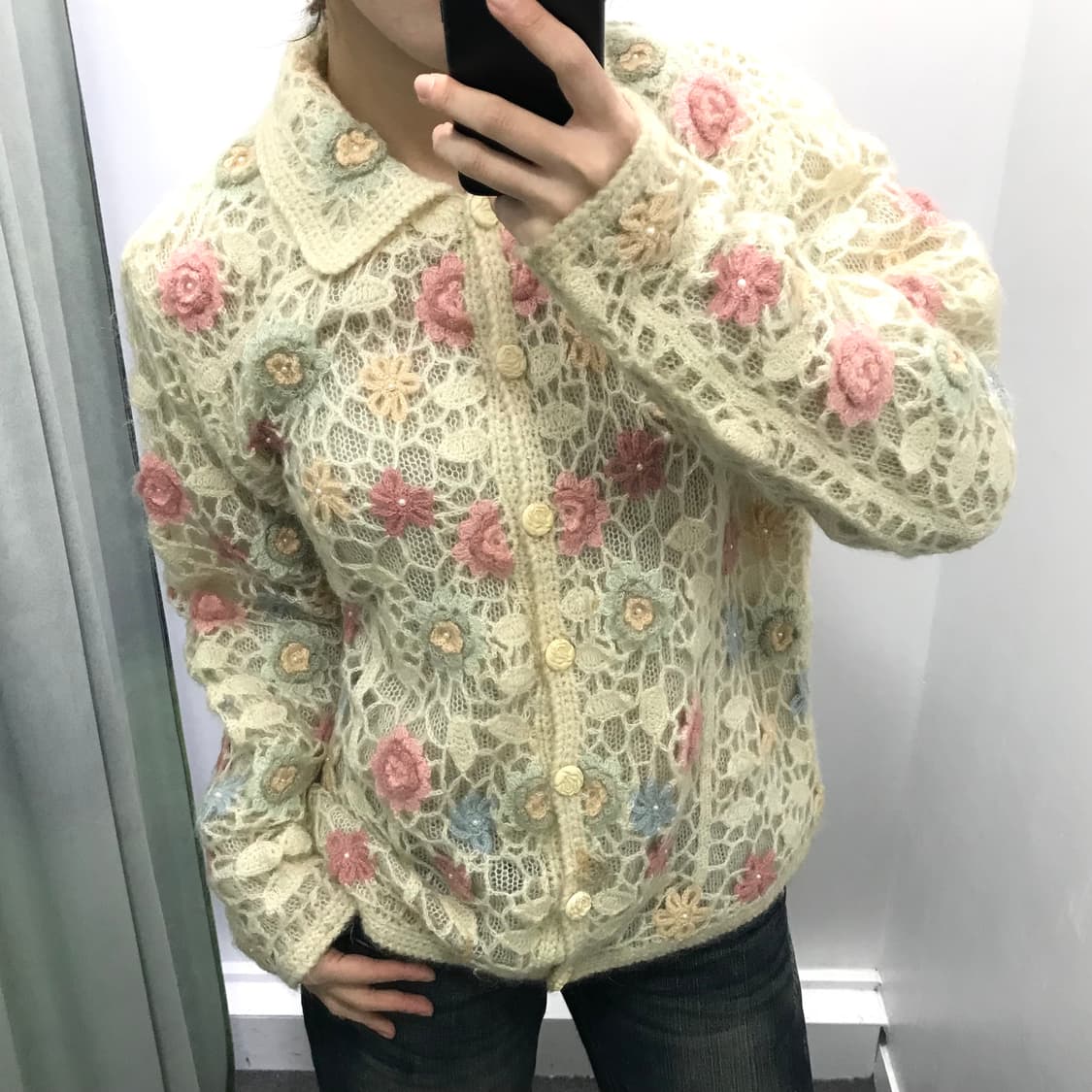 Moda Carina 아이보리 꽃자수 가디건 상품이미지3