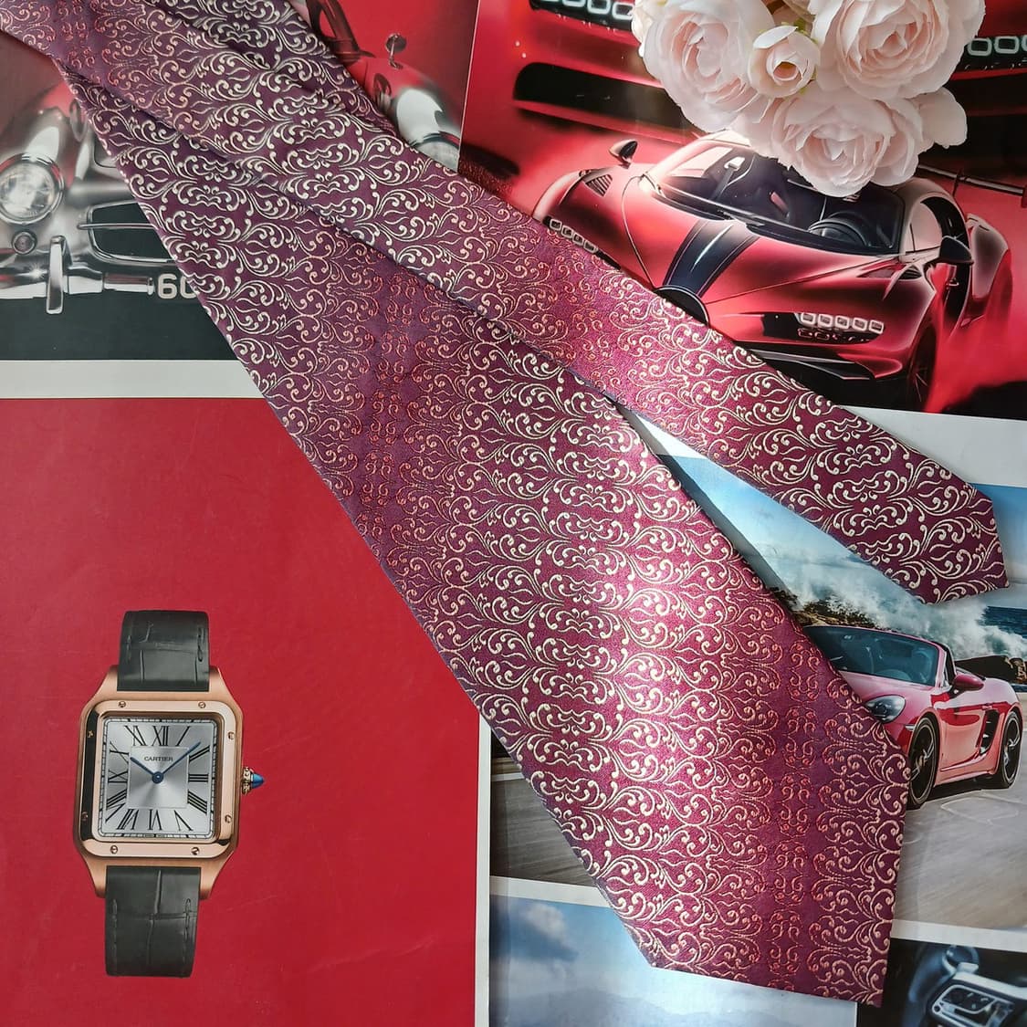 소니아 리키엘 실크 버건디 자카드 넥타이 9.8cm A+등급 A18838 상품이미지3