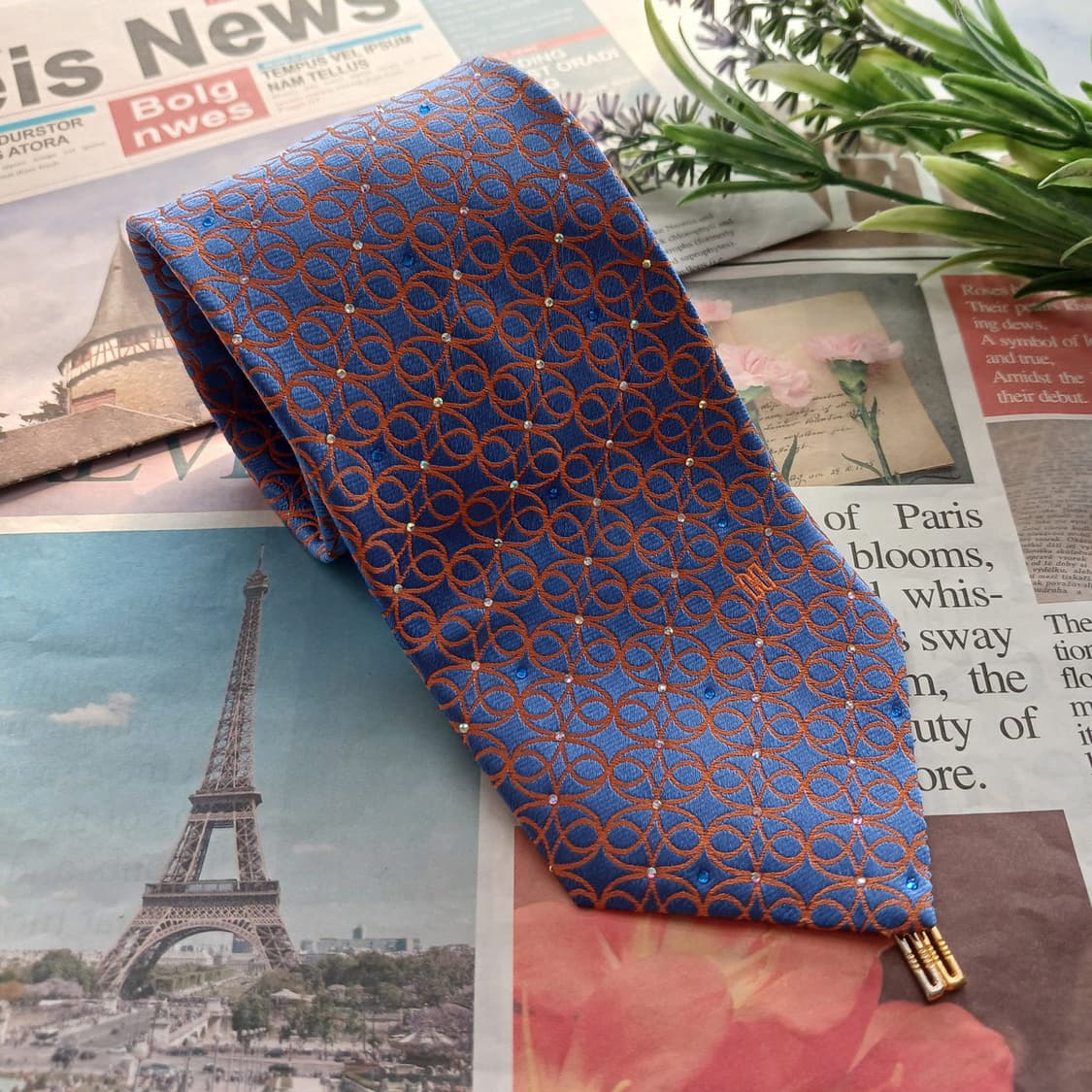 닥스 실크 블루&오렌지 체인 패턴 넥타이 8.3cm A+등급 A18700 상품이미지2