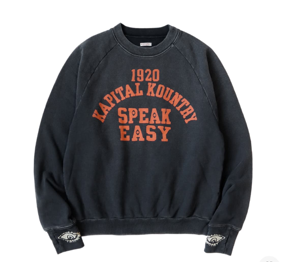 캐피탈 래글런 크루넥 플리스 스웨트셔츠 스피크이지 컬리지 Pt 블랙 상품이미지1