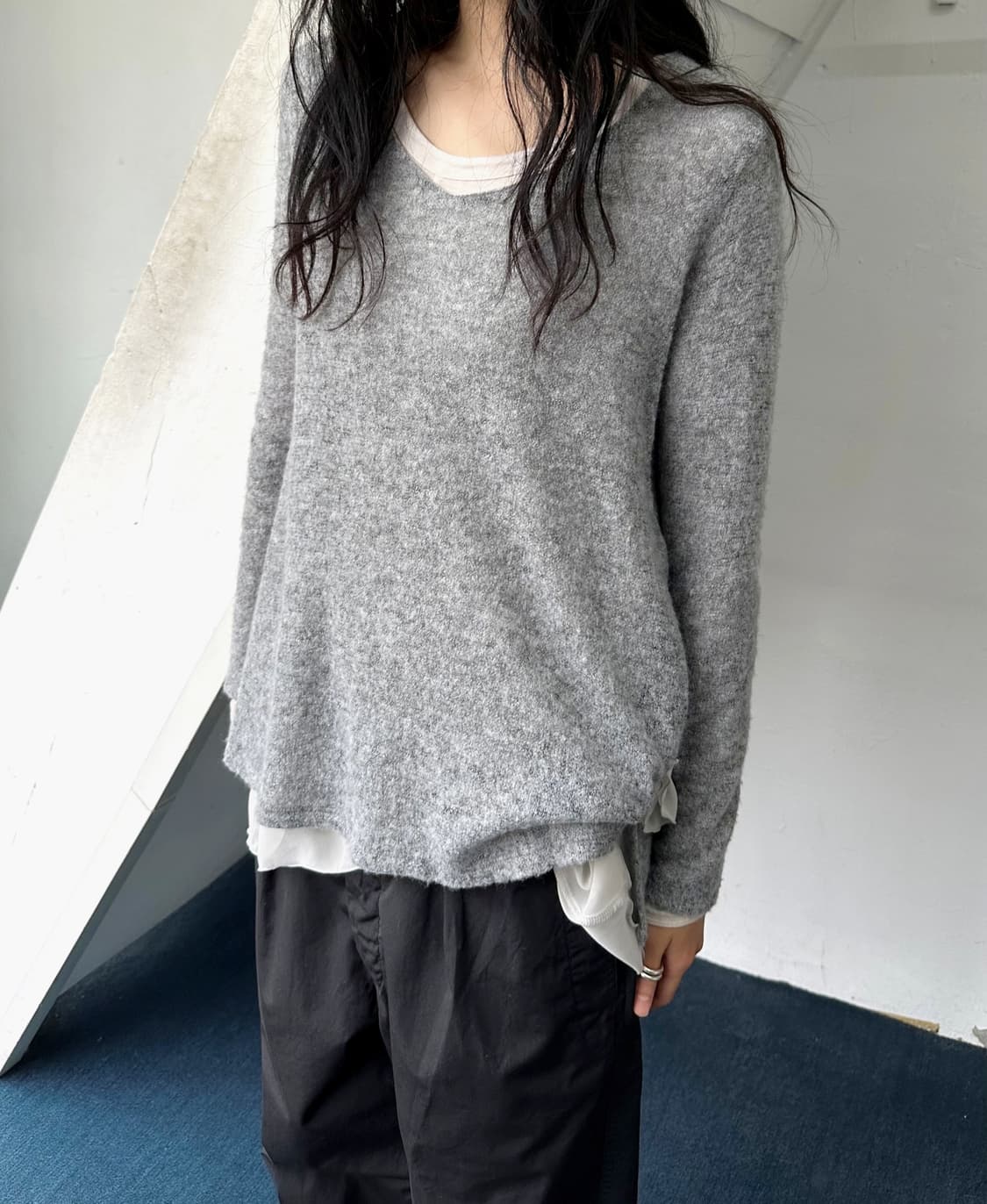 Layered design L/S loose knit top 상품이미지10