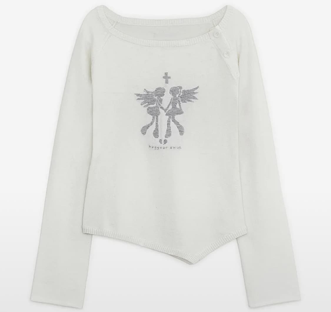 허그유어스킨 폴런 엔젤 버튼 니트 탑 (화이트) 상품이미지1