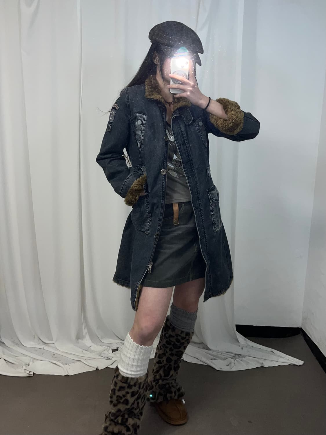 퍼 트리밍 데님 맥시 코트 상품이미지2