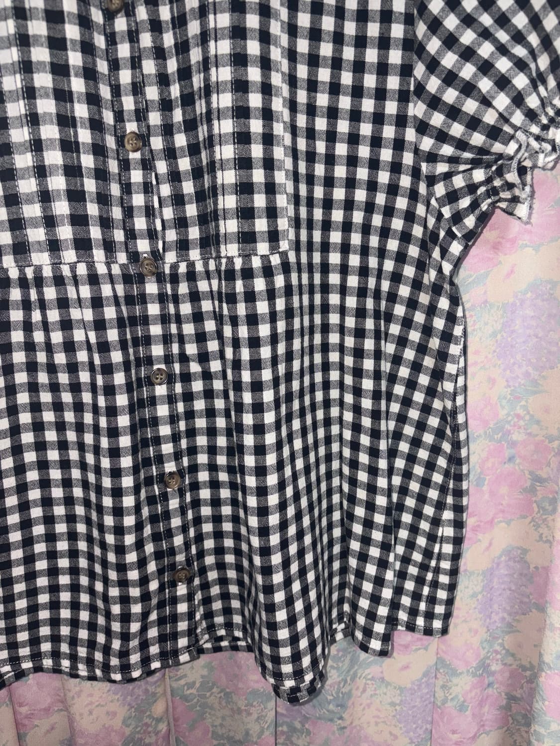 블랙 체크 둥근카라 블라우스 상품이미지8