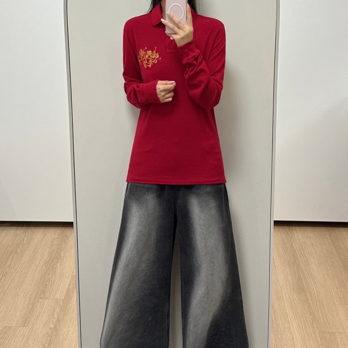 폴로 랄프로렌 신형 큐알 빅포니 레드 카라 긴팔 티셔츠 상품이미지1