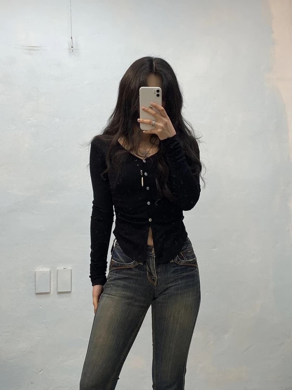 Black shirring point cardigan 상품이미지1