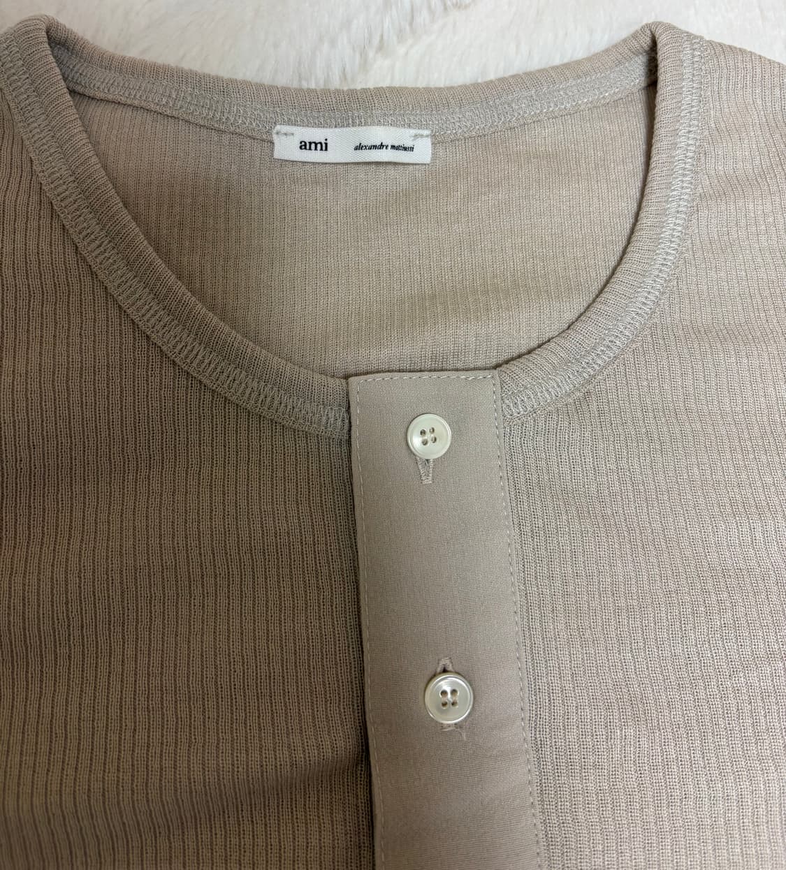 AMI 코튼 저지 헨리넥 티셔츠 베이지 / XXL 상품이미지2