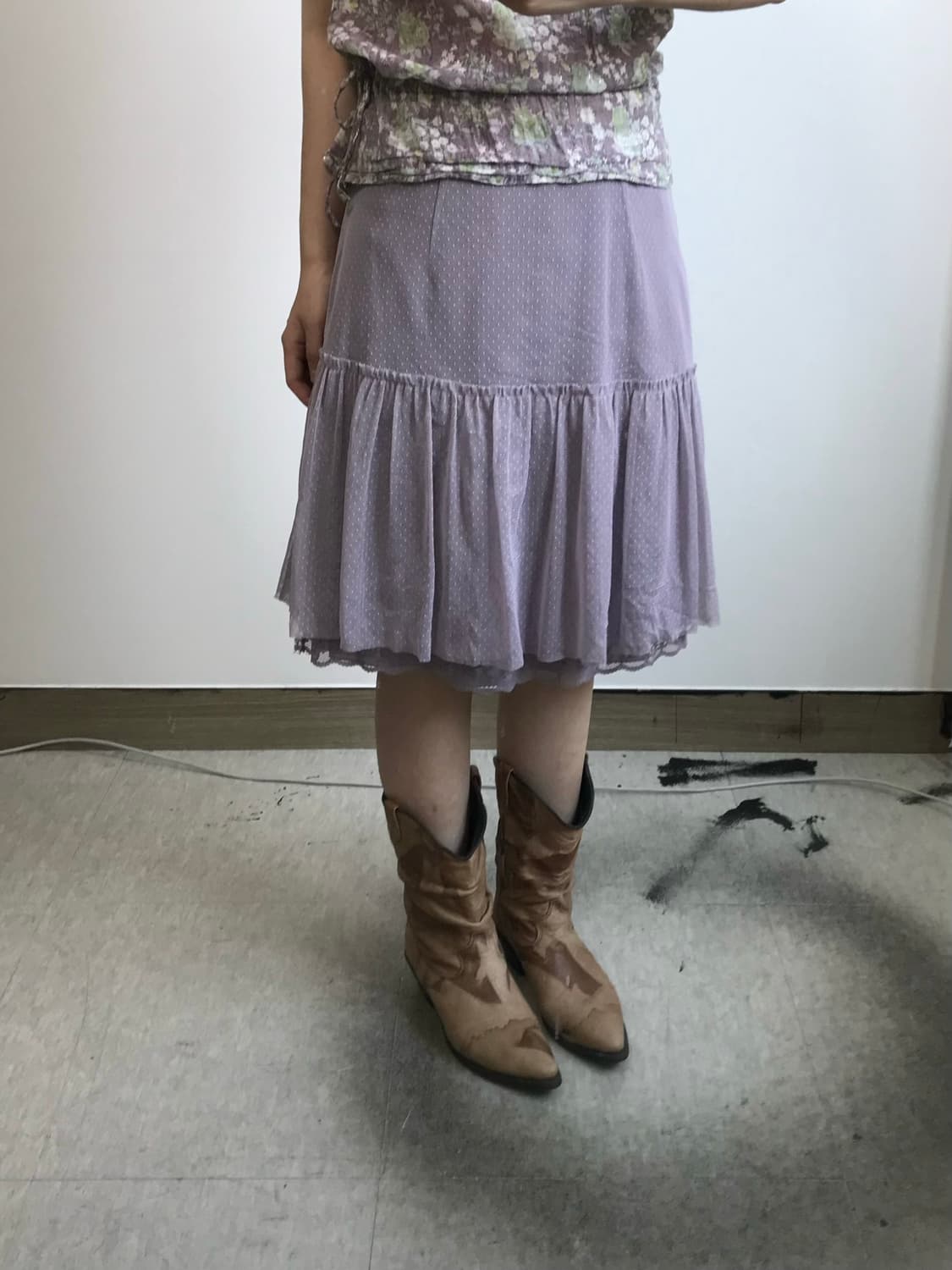 빈티지 도트 레이스 양면 스커트 상품이미지1