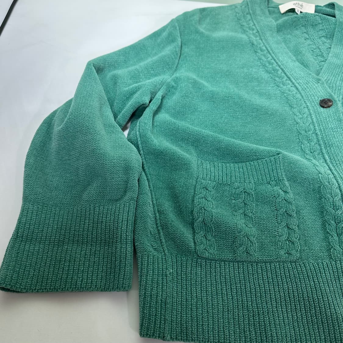 우먼OS 바네스브루노 아떼 빈티지그린 오버핏 면니트 봄 가디건 상품이미지4