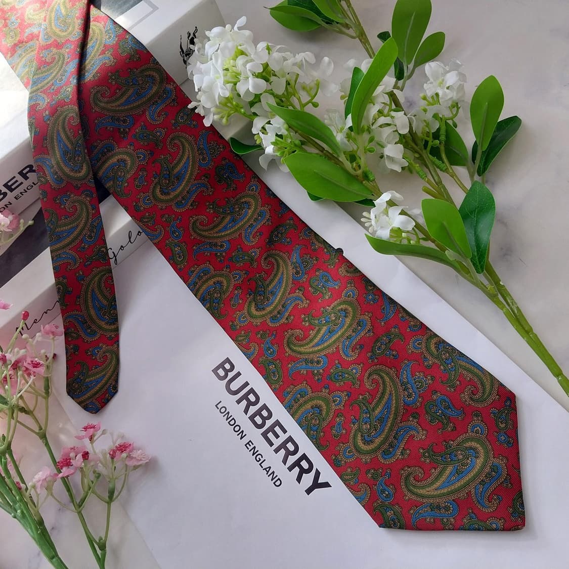 버버리 실크 레드 페이즐리 넥타이 9.5cm A+등급 K1969 상품이미지4