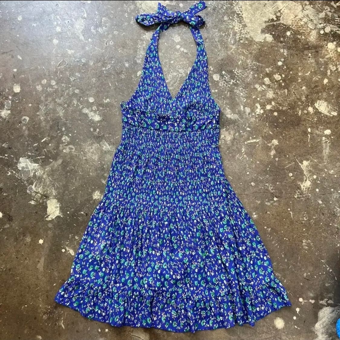 S) ZARA 자라 플라워 패턴 홀터넥 쉬폰 셔링주름 원피스 상품이미지3