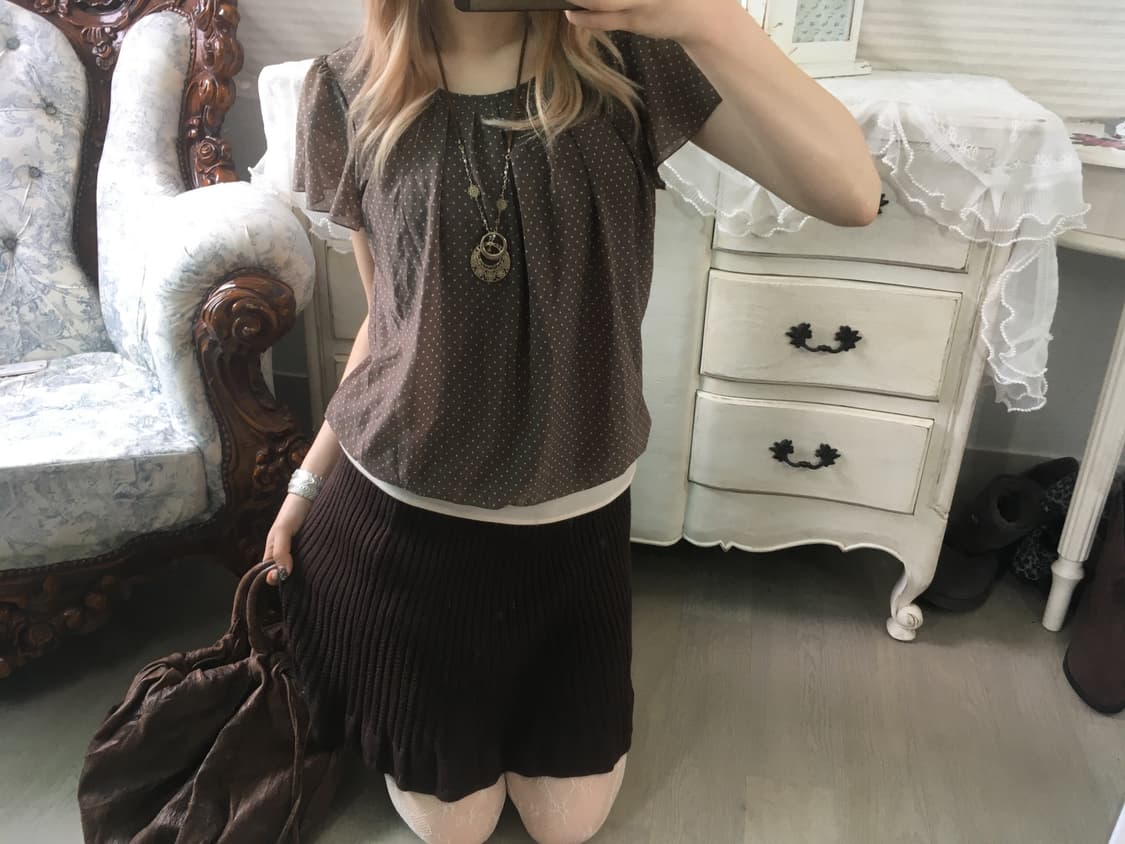 빈티지 브라운 도트 블라우스 상품이미지6