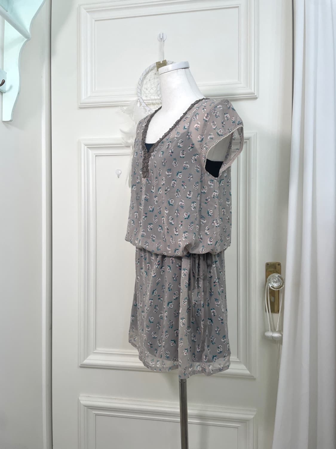 gray flower ruffle shirring mini opc(siz 상품이미지2