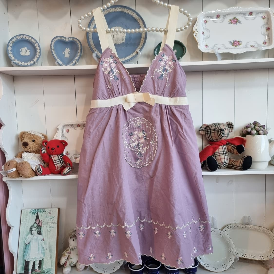 라일락 자수 리본 슬립 원피스 상품이미지5