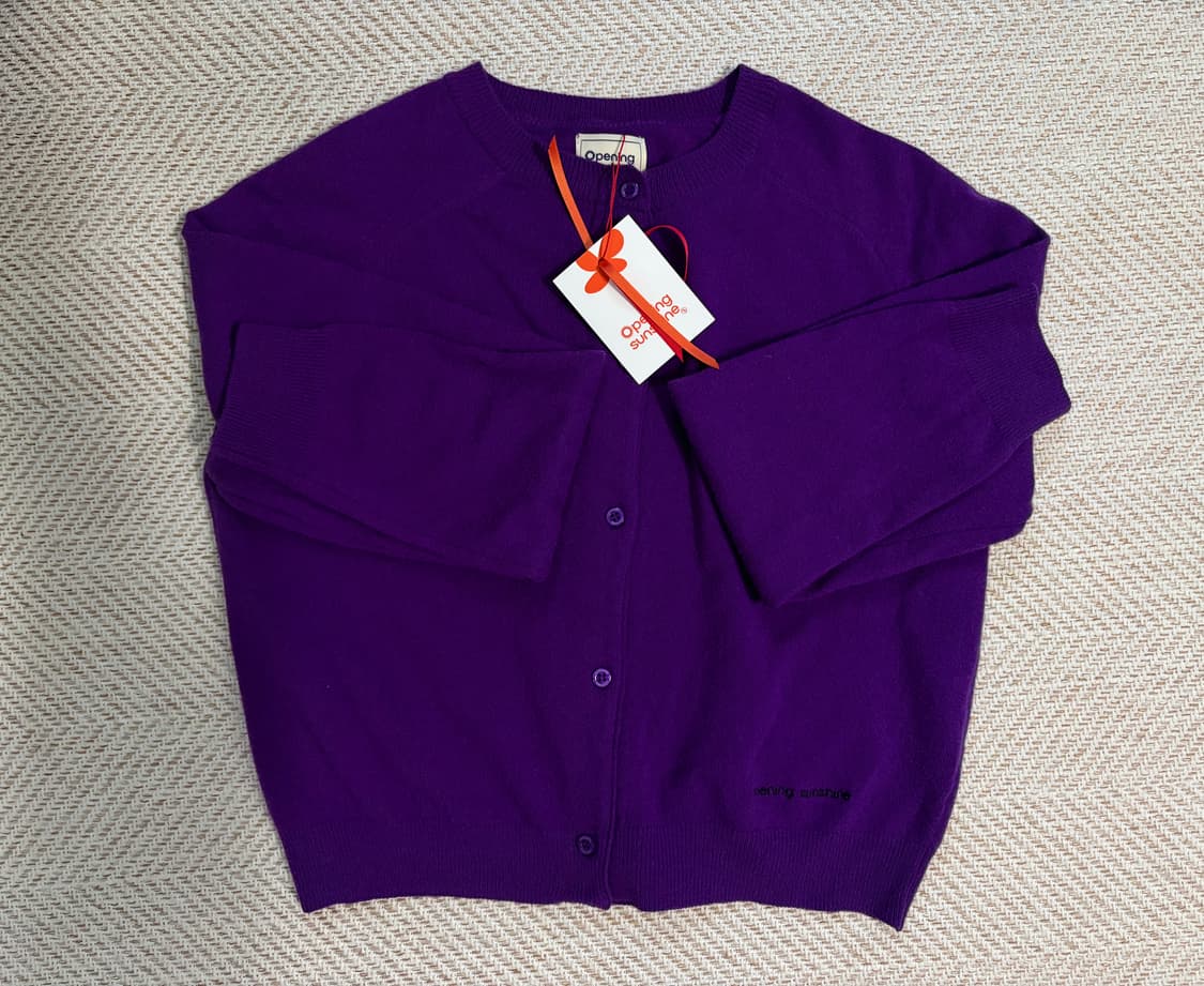 오프닝선샤인 라운드넥 메리노 울 가디건 퍼플 새상품 상품이미지2